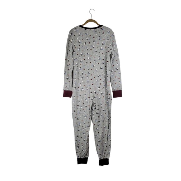 LL Bean Union Suit Gray Waffle Floral One Piece Thermal Pajama Womens Size Large - Picture 2 of 6